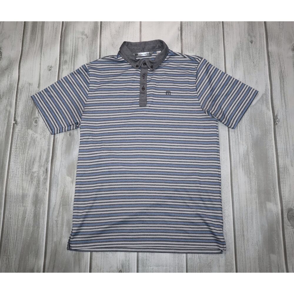 Travis Mathew Men's Blue Striped Polo Sz Medium Pima Cotton Blend Golf RN123280